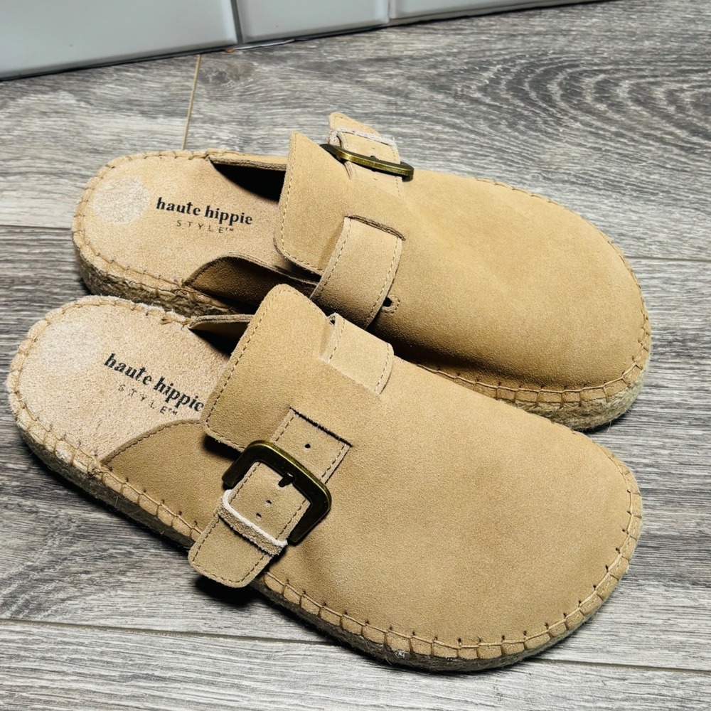 Haute Hippie Tan Suede Buckle Mule Clogs